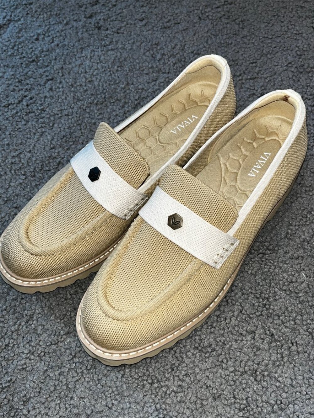 VIVAIA Francesca Round-Toe Platform Chunky Loafers Beige White Knit Size EU 41.5